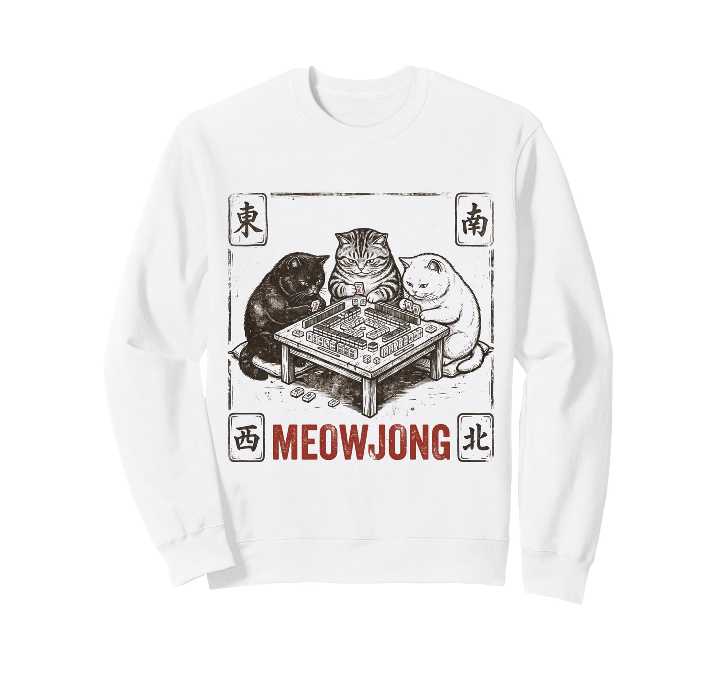 Meowjong Funny Mahjong Tile Board Sweatshirt - Minimalist Print for Adults - T-Shirt, Sweatshirt, Hoodie