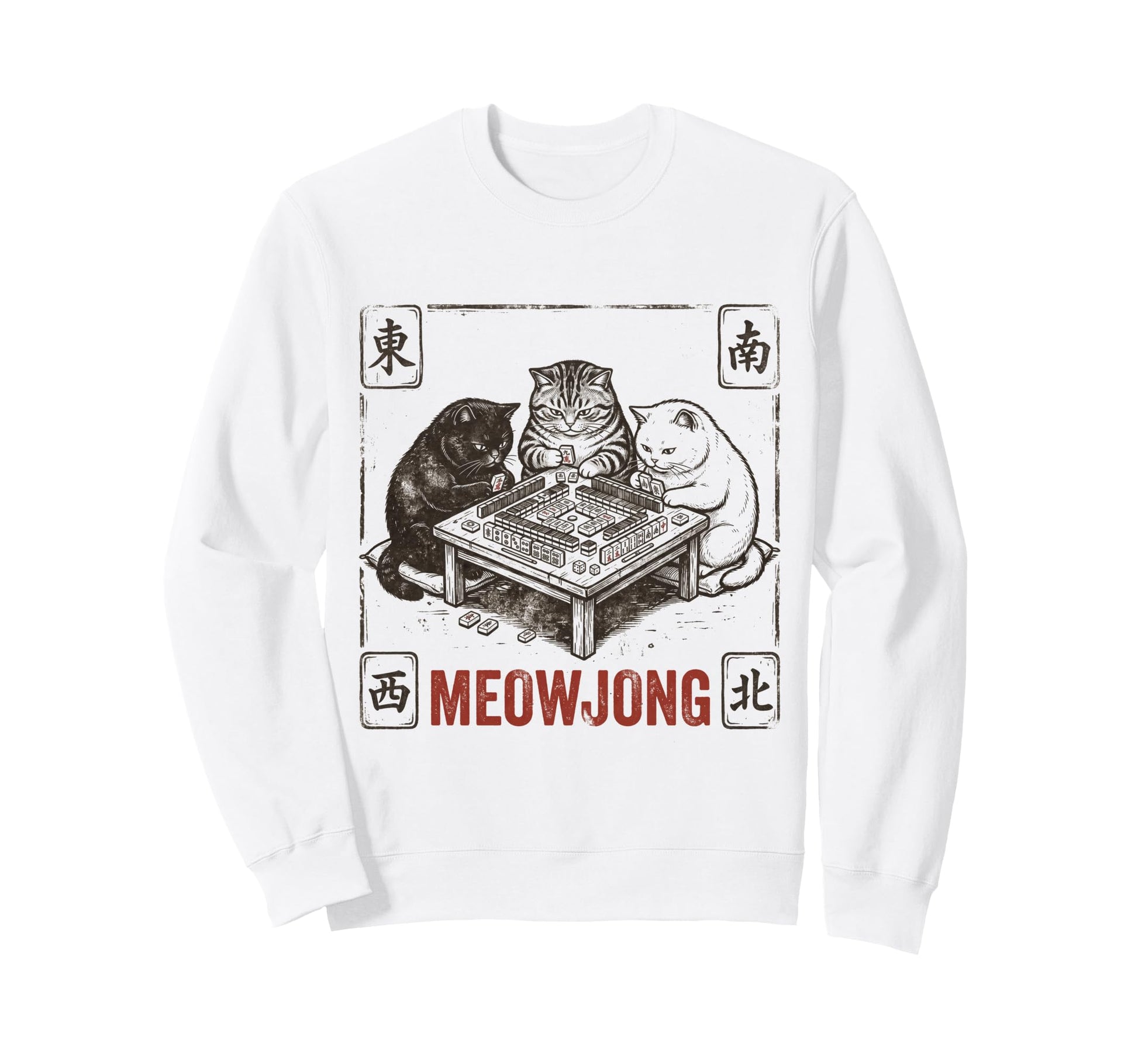 Meowjong Funny Mahjong Tile Board Sweatshirt - Minimalist Print for Adults - T-Shirt, Sweatshirt, Hoodie