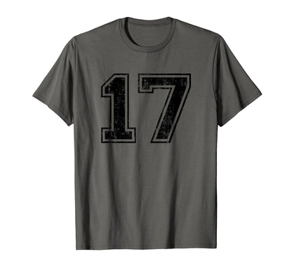 Number 17 Varsity Distressed Sport T-Shirt - Minimalist Print for Adults - T-Shirt, Sweatshirt, Hoodie