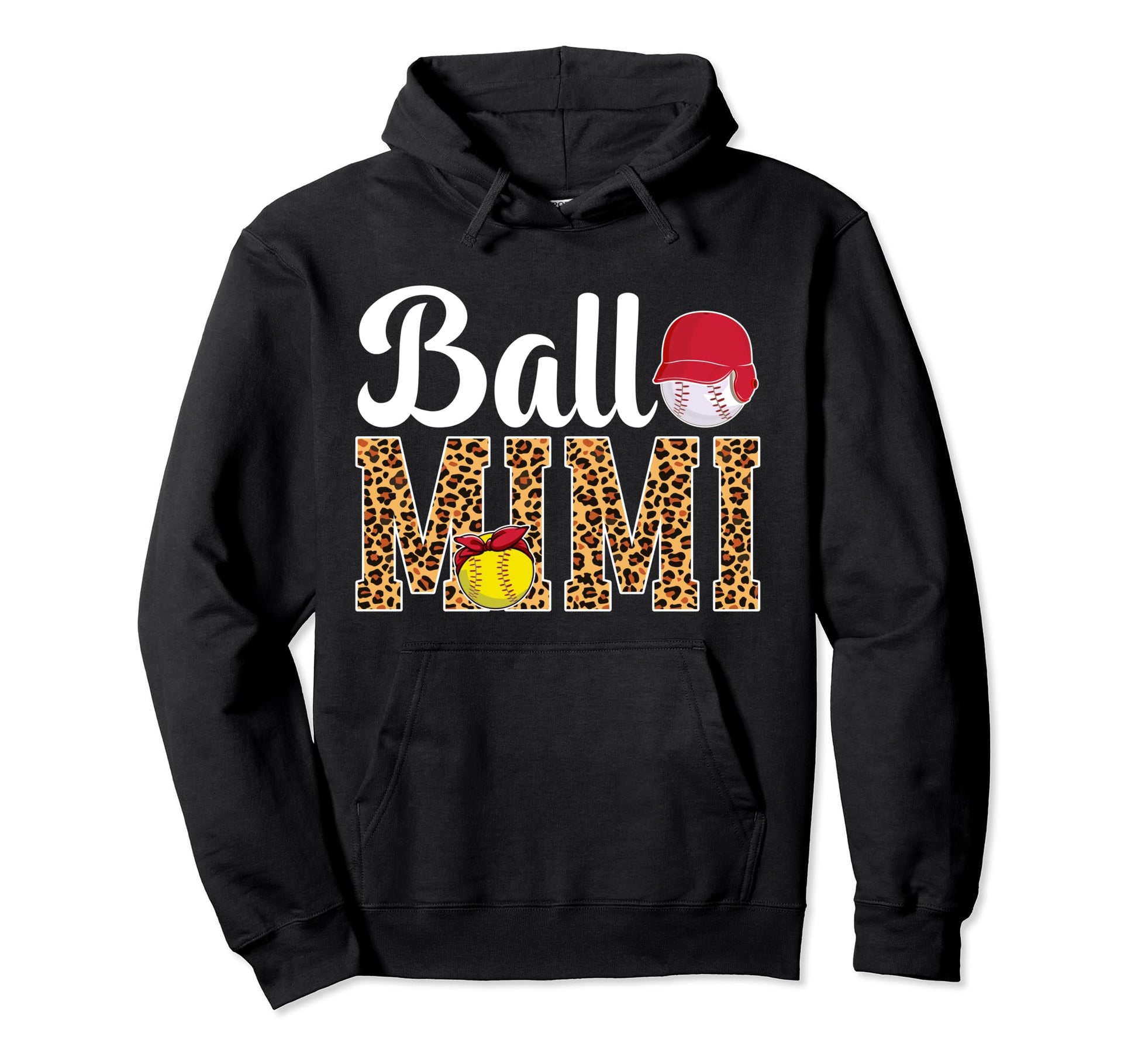 Ball Mimi Leopard Softball Hoodie - Casual Everyday Wear for Adults - T-Shirt, Sweatshirt, Hoodie