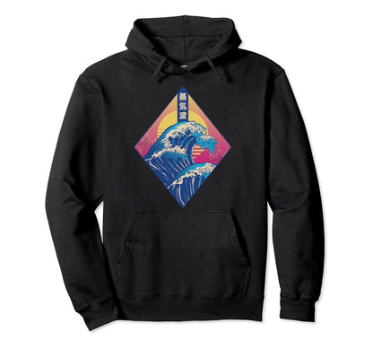 Vaporwave Japanese Wave Sunset 80S 90S Hoodie - Unique Graphic Men Women - T-Shirt, Sweatshirt, Hoodie