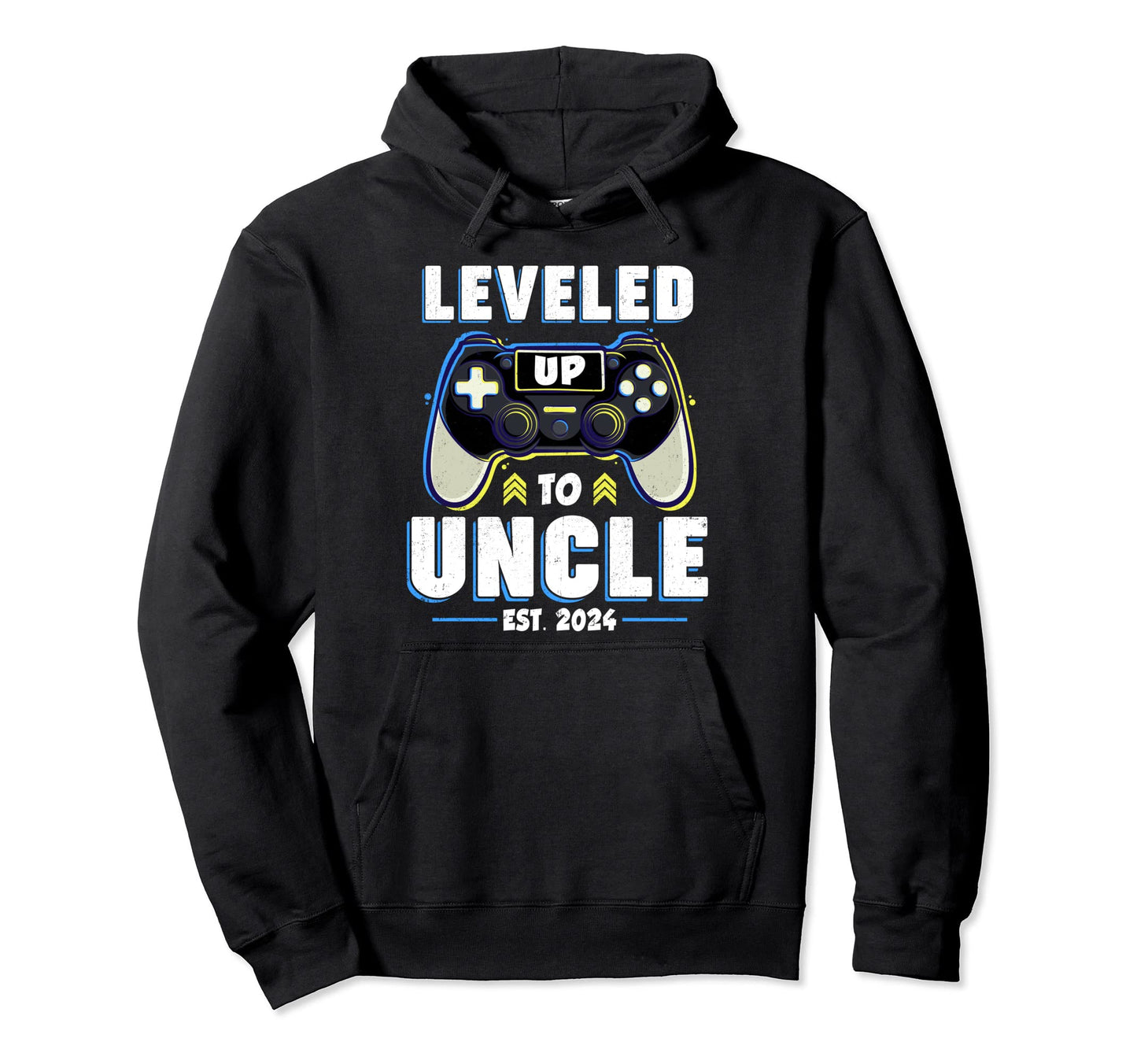 Leveled Up To Uncle Est 2024 Gamepad Hoodie - Trendy Graphic for Adults - T-Shirt, Sweatshirt, Hoodie