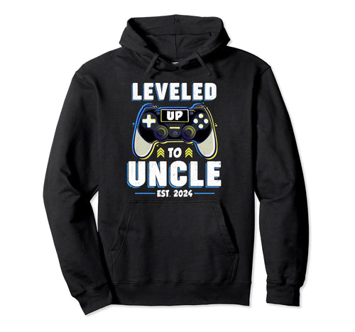 Leveled Up To Uncle Est 2024 Gamepad Hoodie - Trendy Graphic for Adults - T-Shirt, Sweatshirt, Hoodie