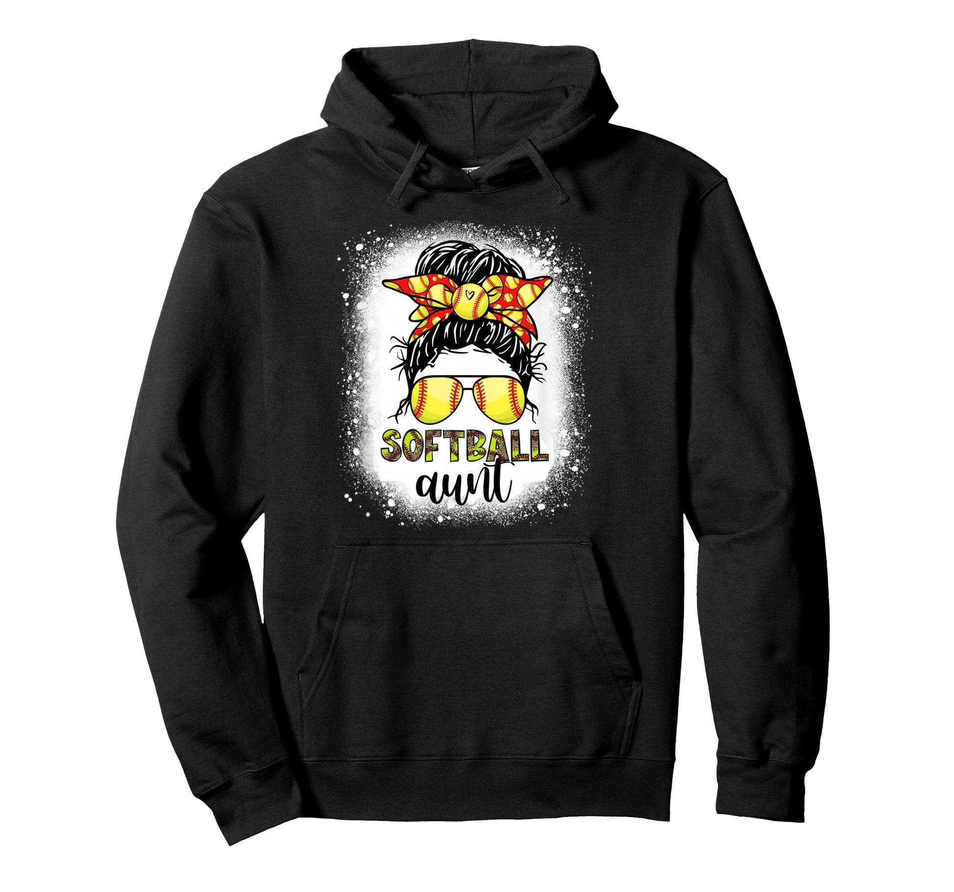 Softball Aunt Messy Bun Leopard Hoodie - Casual Everyday Wear Men Women - T-Shirt, Sweatshirt, Hoodie