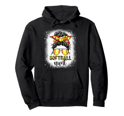 Softball Aunt Messy Bun Leopard Hoodie - Casual Everyday Wear Men Women - T-Shirt, Sweatshirt, Hoodie
