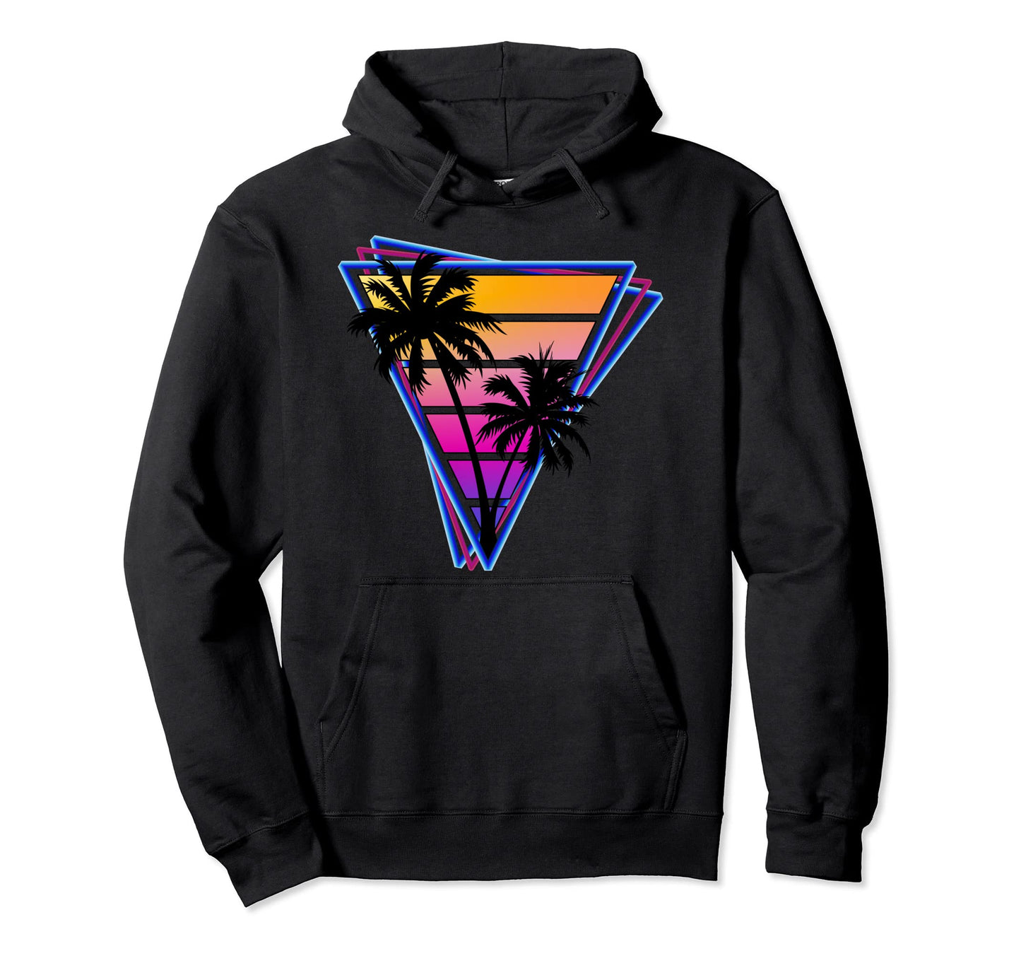 Synthwave Inspired Triangle Sunrise Palm Hoodie - Aesthetic Graphic Unisex - T-Shirt, Sweatshirt, Hoodie