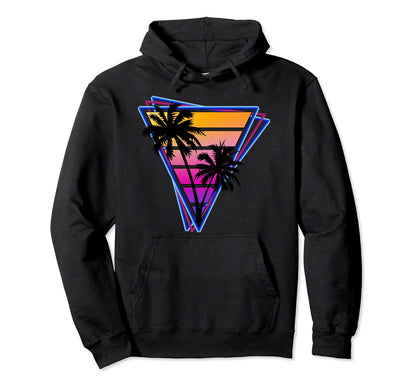 Synthwave Inspired Triangle Sunrise Palm Hoodie - Aesthetic Graphic Unisex - T-Shirt, Sweatshirt, Hoodie