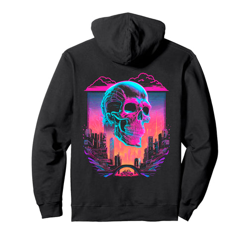 Skull Vaporwave Retrowave Aesthetic Hoodie - Custom Art Print Men Women - T-Shirt, Sweatshirt, Hoodie