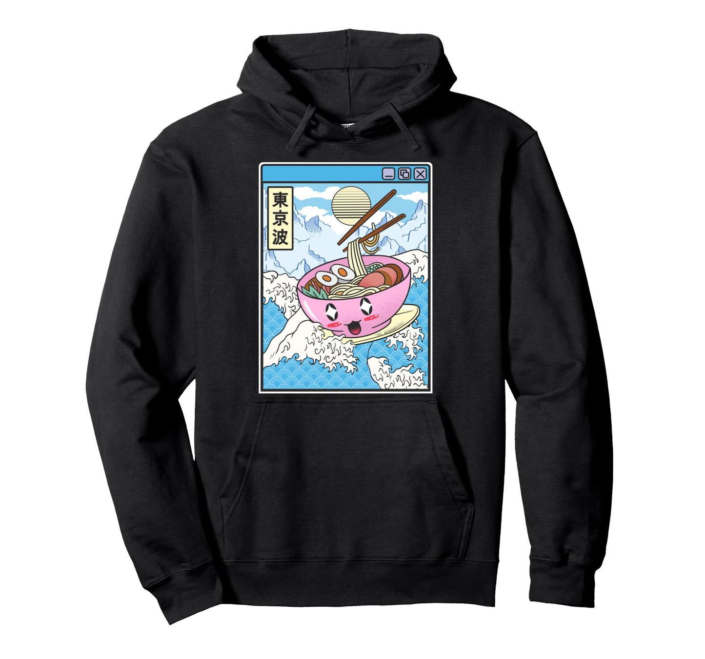 Surfing Ramen Bowl Japanese Waves Hoodie - Casual Everyday Wear Men Women - T-Shirt, Sweatshirt, Hoodie
