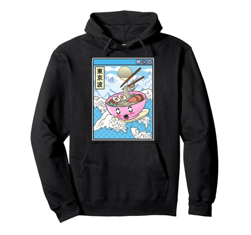 Surfing Ramen Bowl Japanese Waves Hoodie - Casual Everyday Wear Men Women - T-Shirt, Sweatshirt, Hoodie