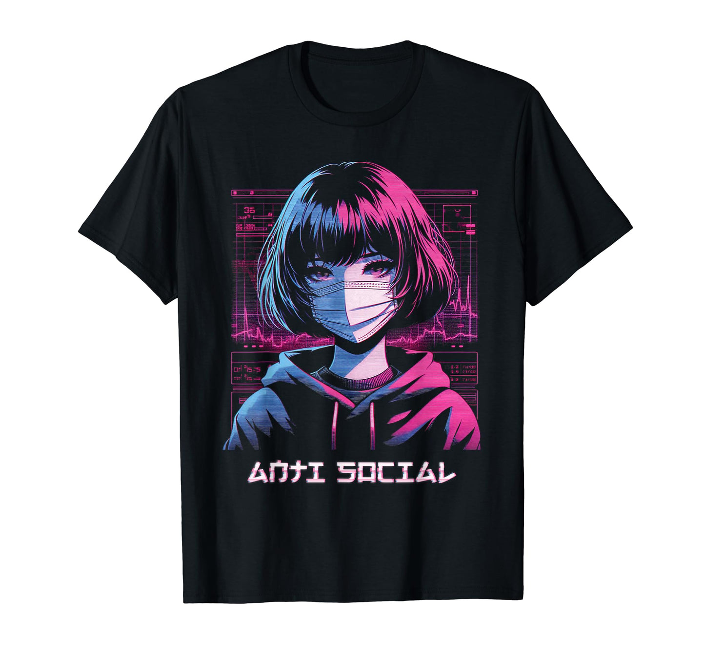 Anime Anti Social Vaporwave T-Shirt - Custom Art Print for Adults - T-Shirt, Sweatshirt, Hoodie