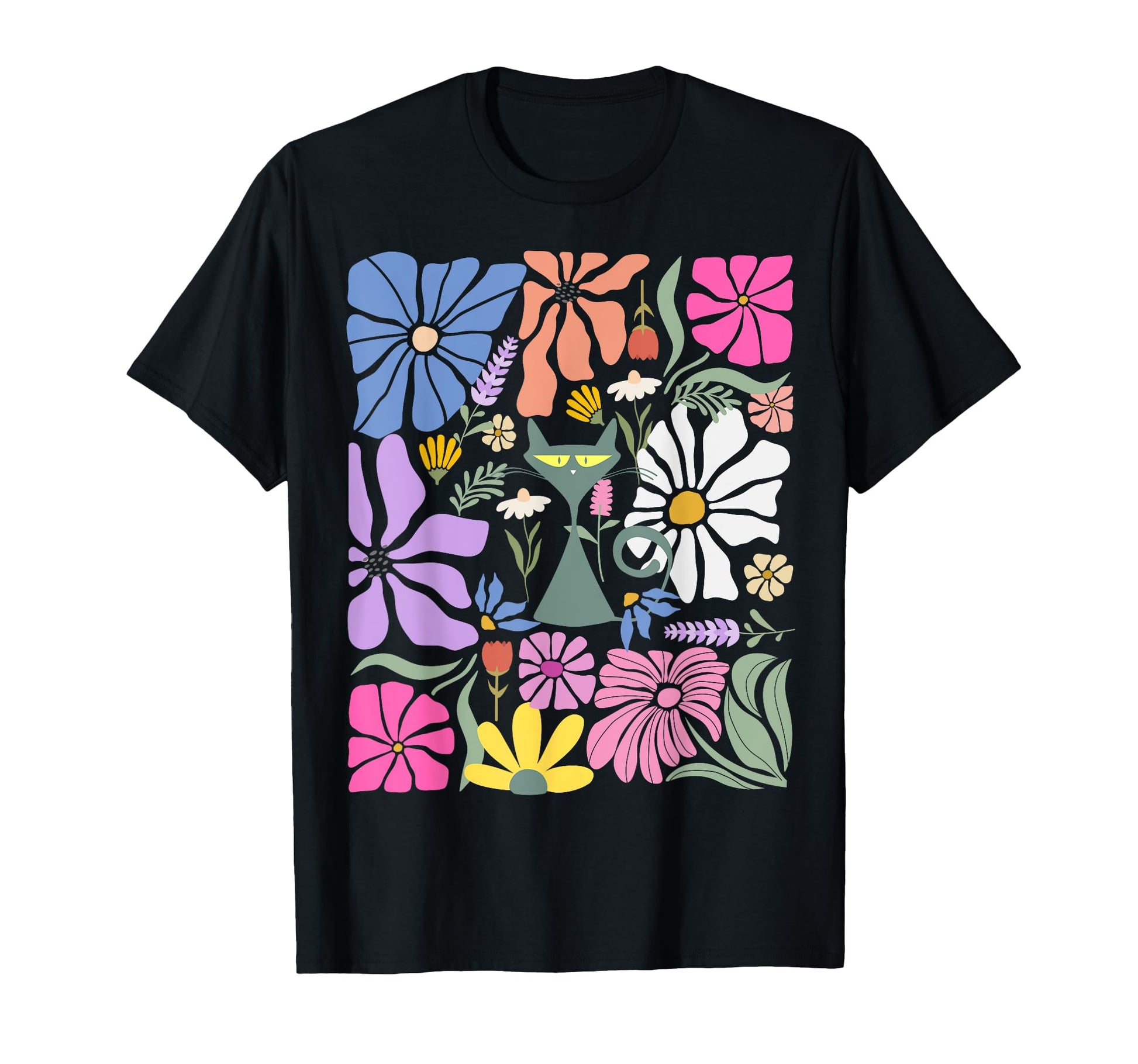 Cat Boho Floral Kitty And Abstract T-Shirt - Fun Novelty Design Unisex - T-Shirt, Sweatshirt, Hoodie