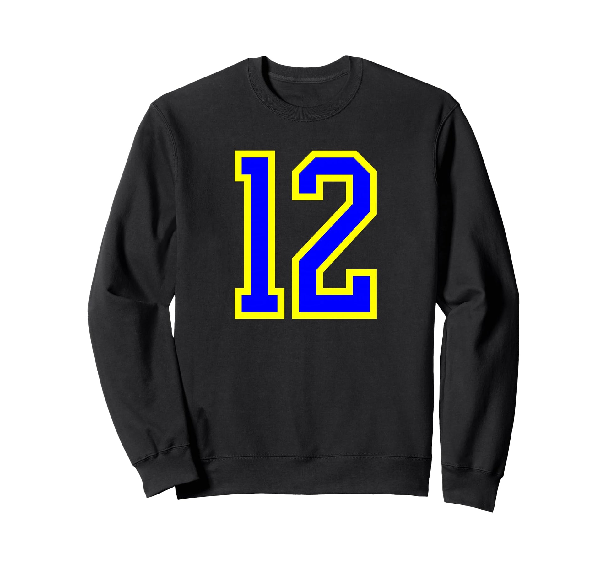Blue Yellow Sport Team Number 12 Sweatshirt - Graphic Print Unisex - T-Shirt, Sweatshirt, Hoodie