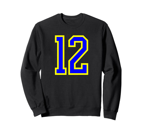 Blue Yellow Sport Team Number 12 Sweatshirt - Graphic Print Unisex - T-Shirt, Sweatshirt, Hoodie