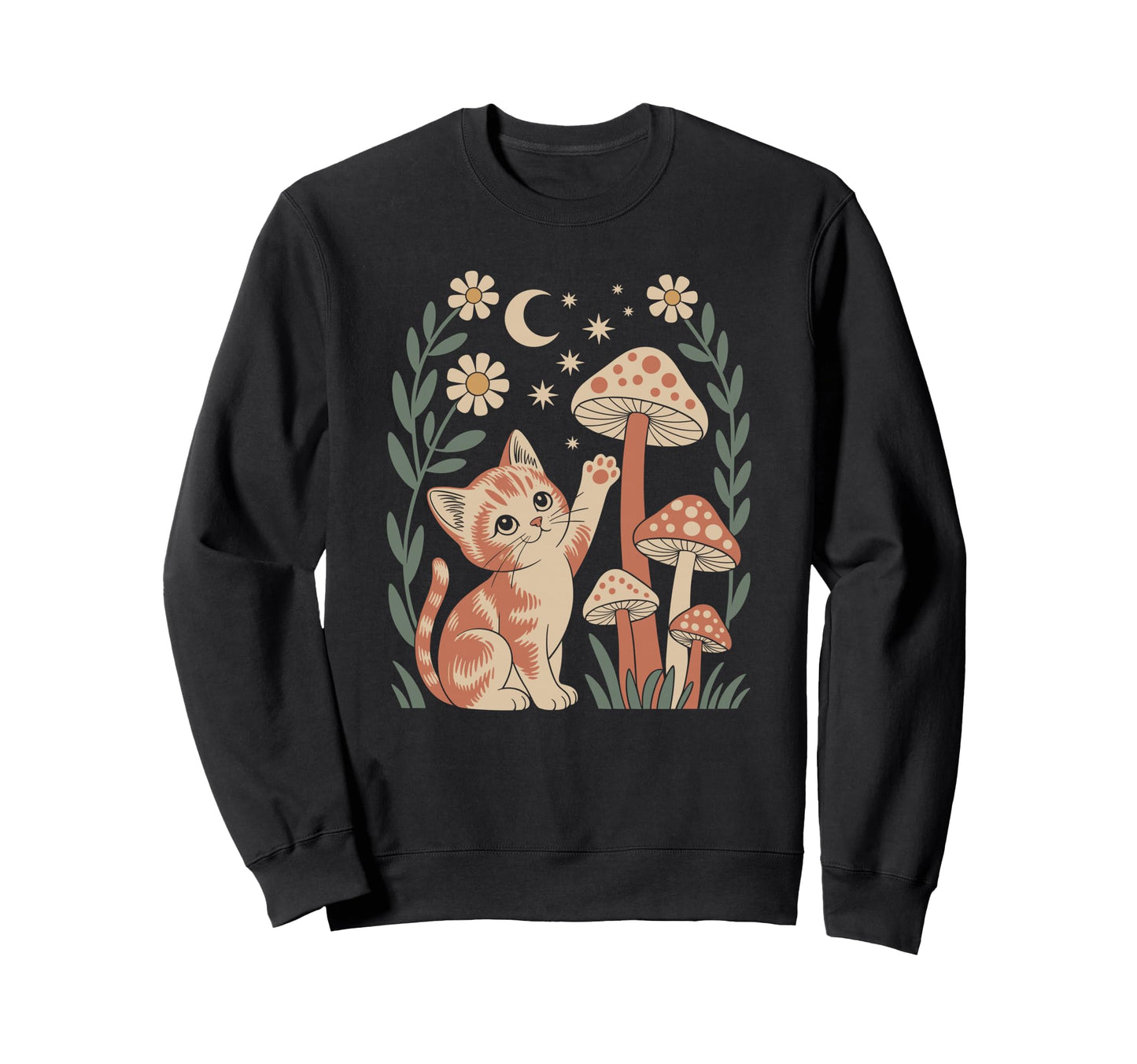 Nature Fungi And Adorable Feline Sweatshirt - Trendy Graphic Men Women - T-Shirt, Sweatshirt, Hoodie