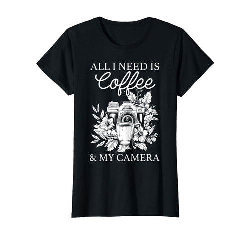 Coffee Camera Photographer Flowers T-Shirt - Unique Graphic Men Women - T-Shirt, Sweatshirt, Hoodie