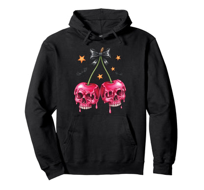 Halloween Skull Cherries Dark Hoodie - Aesthetic Graphic Men Women - T-Shirt, Sweatshirt, Hoodie