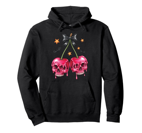 Halloween Skull Cherries Dark Hoodie - Aesthetic Graphic Men Women - T-Shirt, Sweatshirt, Hoodie