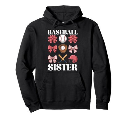Baseball Sister Coquette Bow Hoodie - Fun Novelty Design for Adults - T-Shirt, Sweatshirt, Hoodie