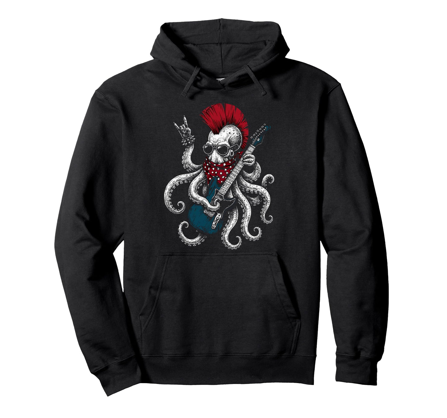 Funny Octopus Playing Guitar Usa Hoodie - Casual Everyday Wear for Adults - T-Shirt, Sweatshirt, Hoodie