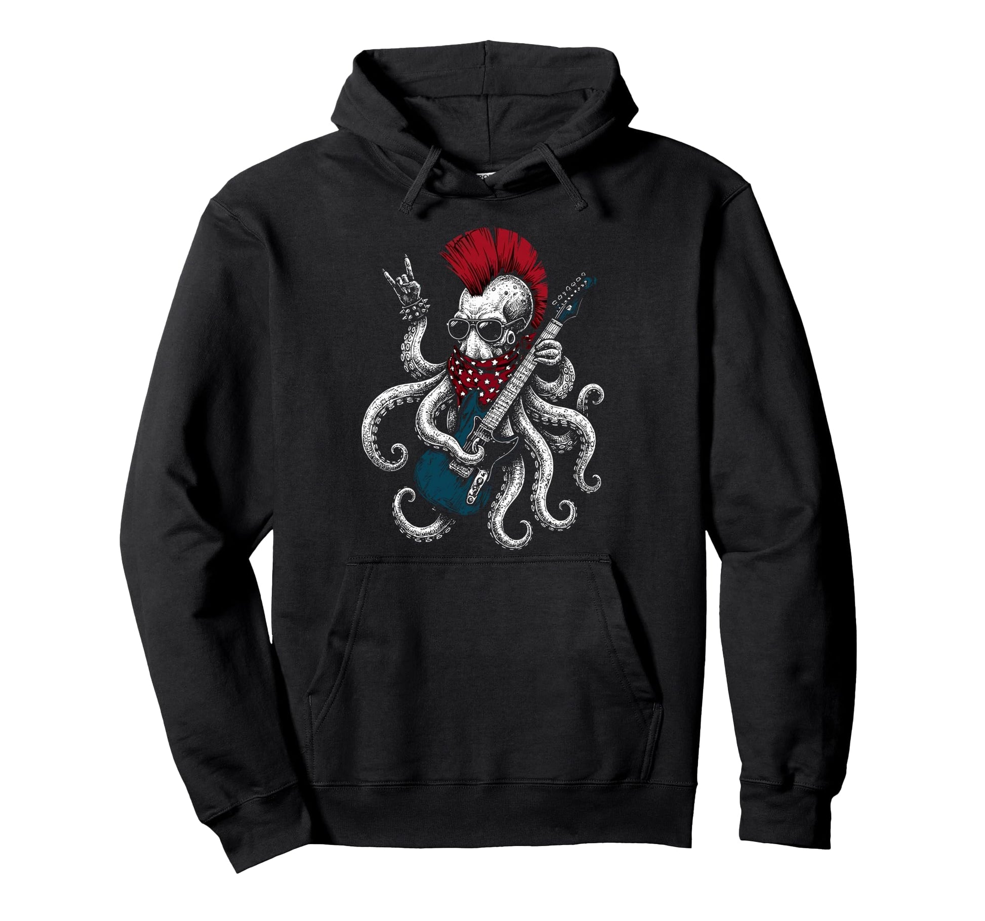 Funny Octopus Playing Guitar Usa Hoodie - Casual Everyday Wear for Adults - T-Shirt, Sweatshirt, Hoodie