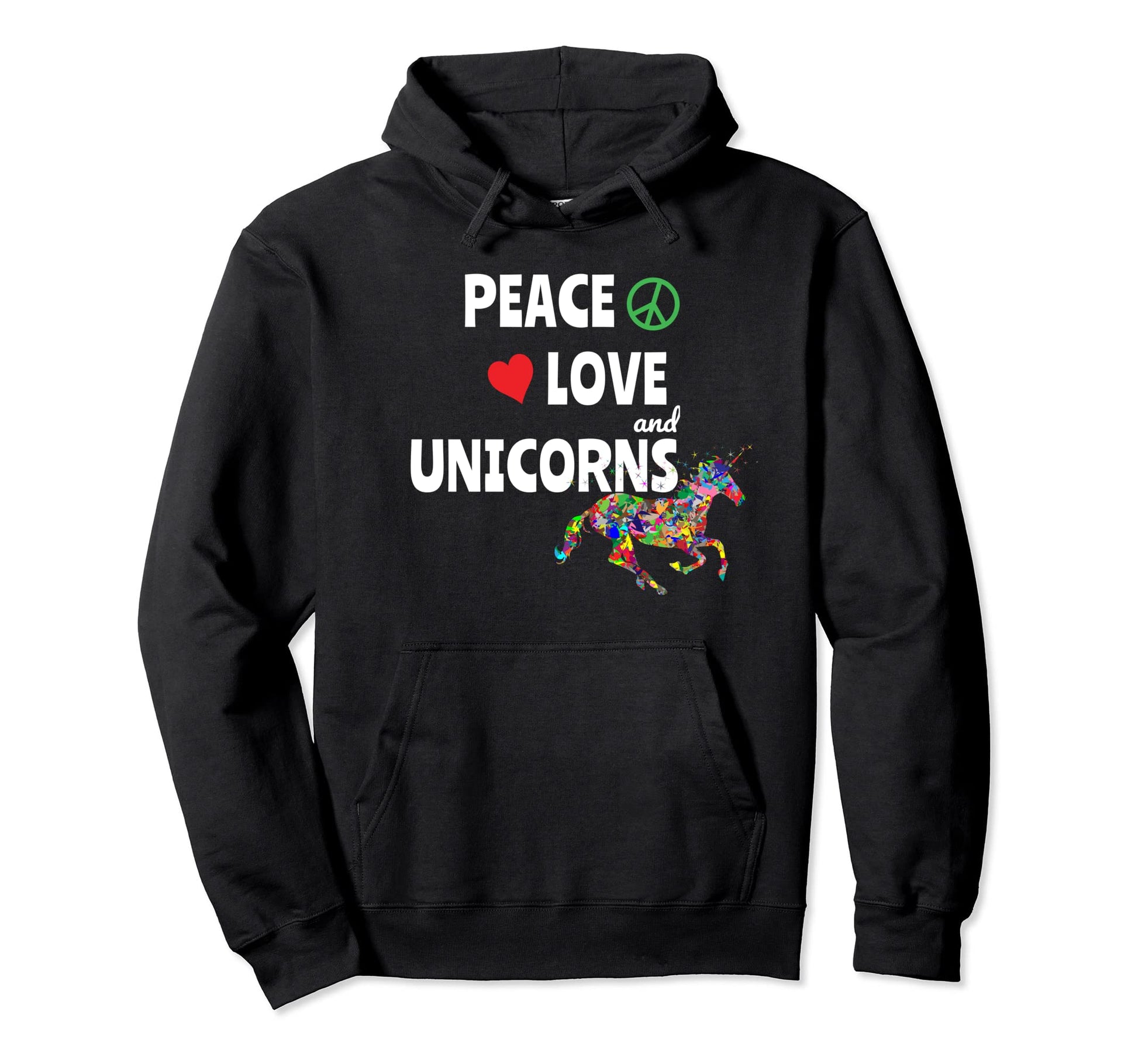 Peace Love And Unicorns Rainbow Hoodie - Minimalist Print for Adults - T-Shirt, Sweatshirt, Hoodie