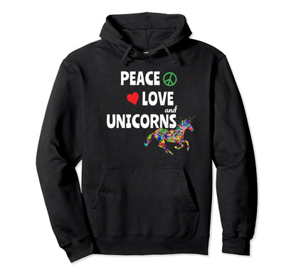 Peace Love And Unicorns Rainbow Hoodie - Minimalist Print for Adults - T-Shirt, Sweatshirt, Hoodie
