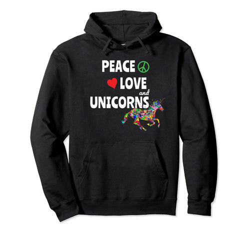 Peace Love And Unicorns Rainbow Hoodie - Minimalist Print for Adults - T-Shirt, Sweatshirt, Hoodie