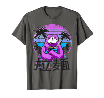 Ramen Sloth 90S Retrowave Sunset T-Shirt - Fun Novelty Design Men Women - T-Shirt, Sweatshirt, Hoodie