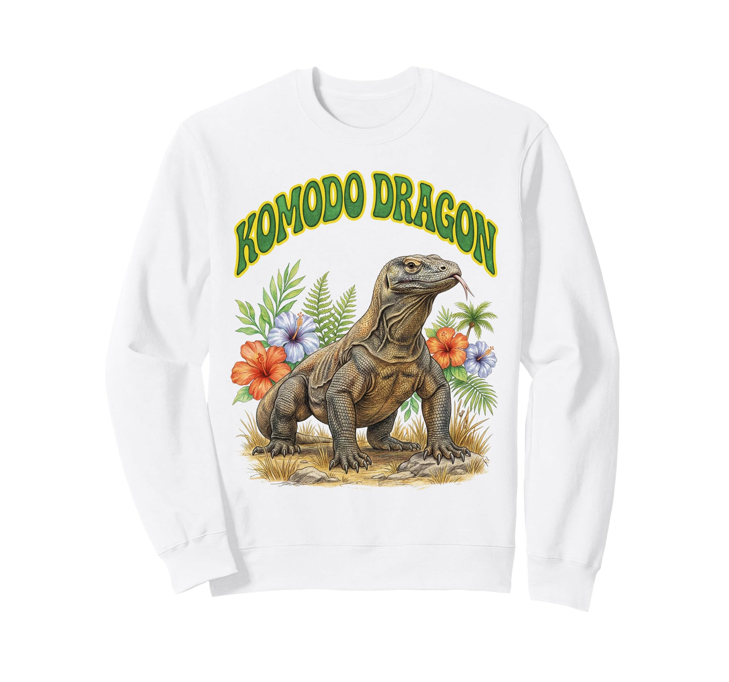 Komod Dragon Groovy Floral Watercolor Sweatshirt - Novelty Apparel Unisex - T-Shirt, Sweatshirt, Hoodie