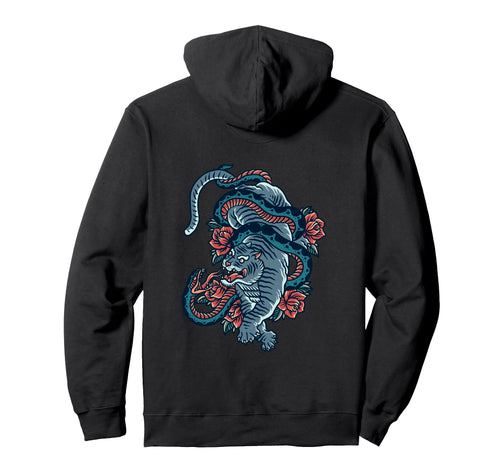 Tiger Snake Fight Backprint Aesthetic Edgy Hoodie - Trendy Graphic Unisex - T-Shirt, Sweatshirt, Hoodie