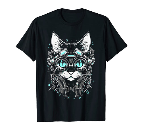 Futuristic Cat Japanese Cyberpunk T-Shirt - Minimalist Print Men Women - T-Shirt, Sweatshirt, Hoodie