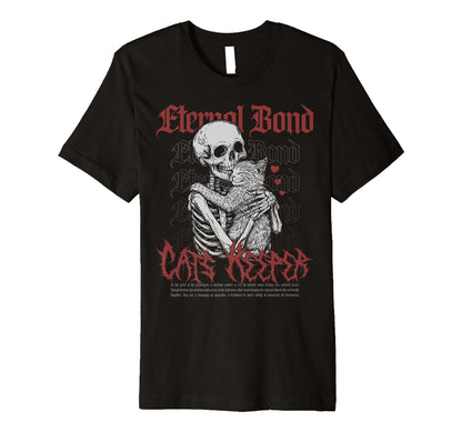 Skeleton Cuddles Cat Black Gothic T-Shirt - Novelty Apparel Unisex - T-Shirt, Sweatshirt, Hoodie