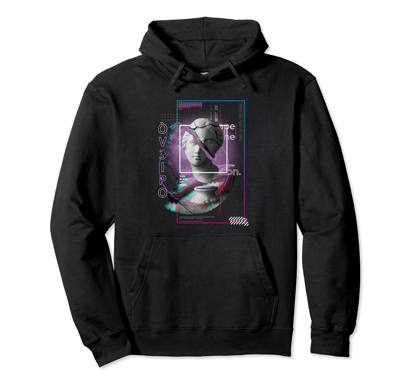 Escape Vaporwave Greek Glitch Framed Hoodie - Minimalist Print Unisex - T-Shirt, Sweatshirt, Hoodie