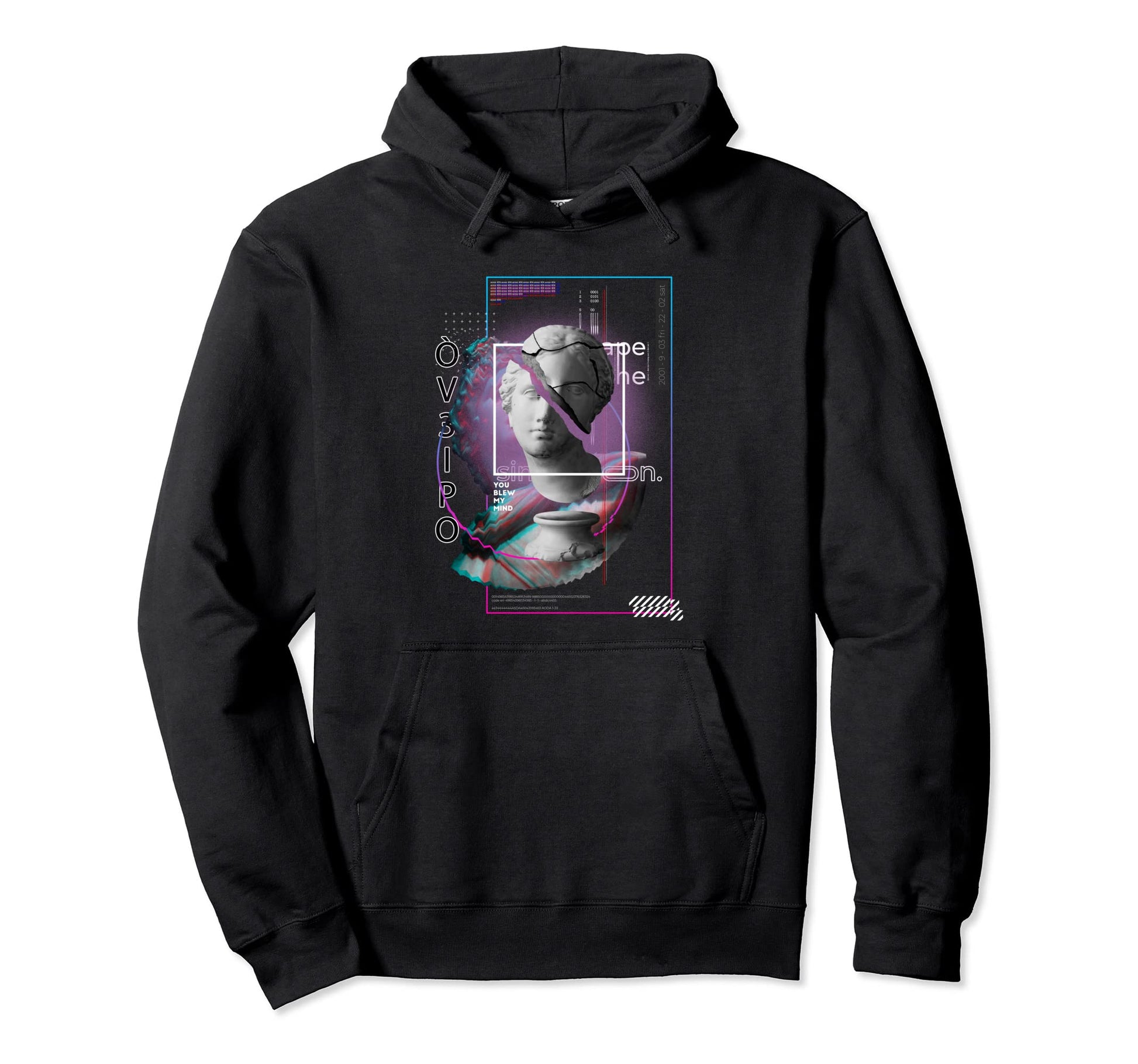 Escape Vaporwave Greek Glitch Framed Hoodie - Minimalist Print Unisex - T-Shirt, Sweatshirt, Hoodie