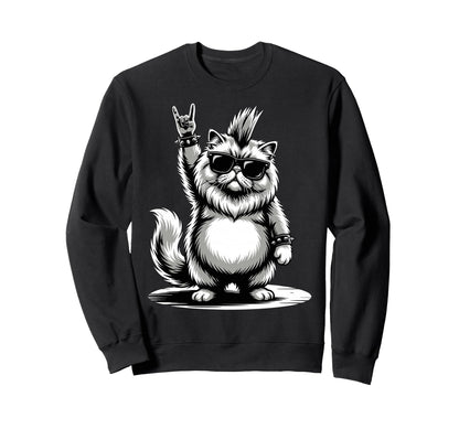 Funny Fatty Cat Loving Rock And Roll Sweatshirt - Minimalist Print Unisex - T-Shirt, Sweatshirt, Hoodie