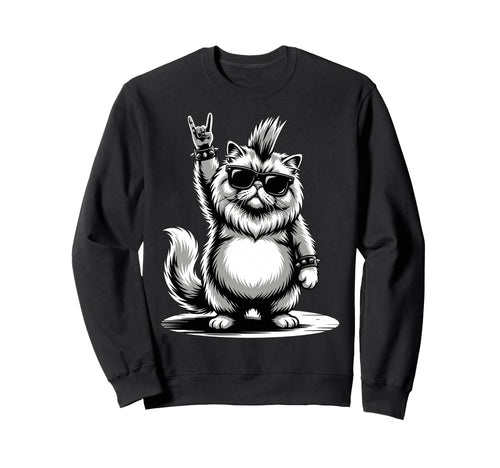 Funny Fatty Cat Loving Rock And Roll Sweatshirt - Minimalist Print Unisex - T-Shirt, Sweatshirt, Hoodie