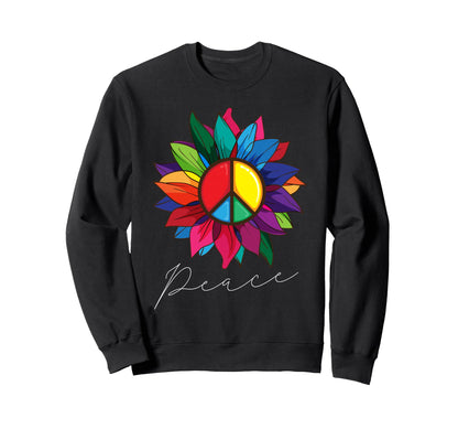 Sunflower Flower Rainbow Peace Sign Sweatshirt - Novelty Apparel Unisex - T-Shirt, Sweatshirt, Hoodie