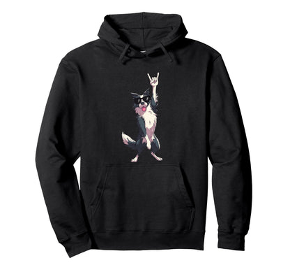 Border Collie Rock Star Dog Sunglasses Hoodie - Custom Art Print Unisex - T-Shirt, Sweatshirt, Hoodie