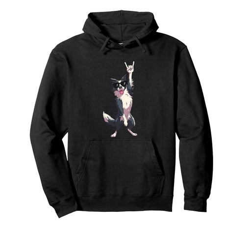 Border Collie Rock Star Dog Sunglasses Hoodie - Custom Art Print Unisex - T-Shirt, Sweatshirt, Hoodie
