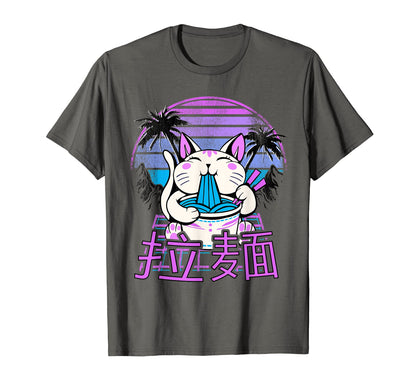 Ramen Cat Anime Retrowave Sunset 80S T-Shirt - Custom Art Print Men Women - T-Shirt, Sweatshirt, Hoodie