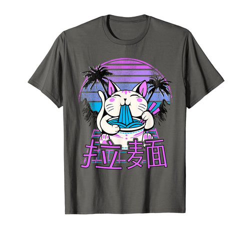 Ramen Cat Anime Retrowave Sunset 80S T-Shirt - Custom Art Print Men Women - T-Shirt, Sweatshirt, Hoodie