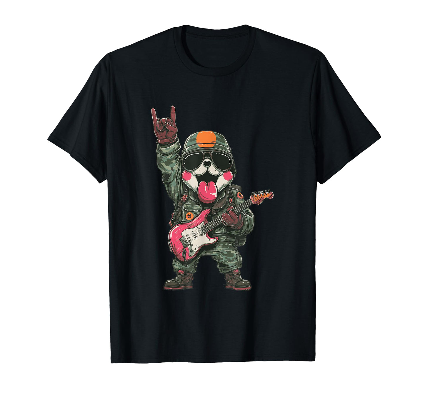 Funny Rock Dog Military Dog Guitarist T-Shirt - Graphic Print Unisex - T-Shirt, Sweatshirt, Hoodie