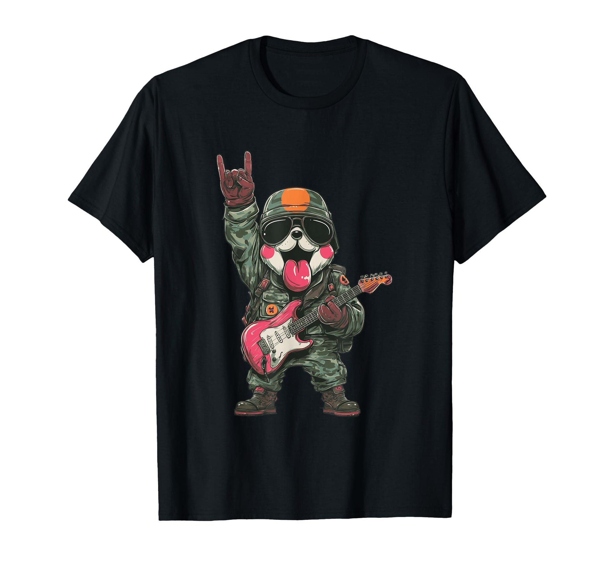 Funny Rock Dog Military Dog Guitarist T-Shirt - Graphic Print Unisex - T-Shirt, Sweatshirt, Hoodie