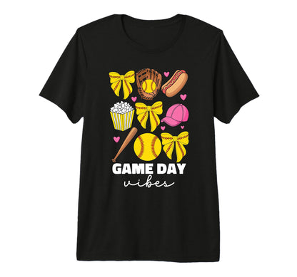 Game Day Vibes Coquette Bow Softball T-Shirt - Streetwear Style for Adults - T-Shirt, Sweatshirt, Hoodie