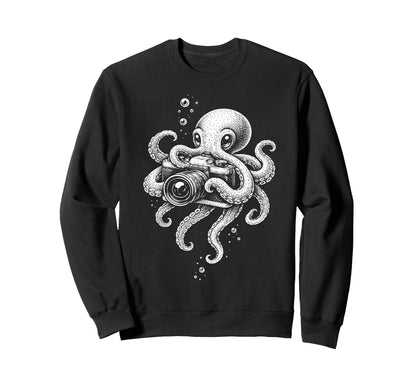 Camera Octopus Photographer Art Sweatshirt - Custom Art Print for Adults - T-Shirt, Sweatshirt, Hoodie