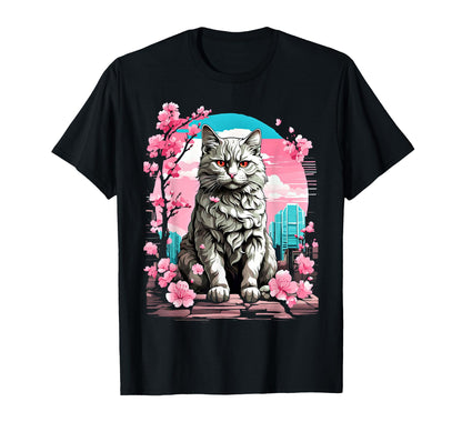 Anime Cat Japanese Vaporwave T-Shirt - Casual Everyday Wear for Adults - T-Shirt, Sweatshirt, Hoodie