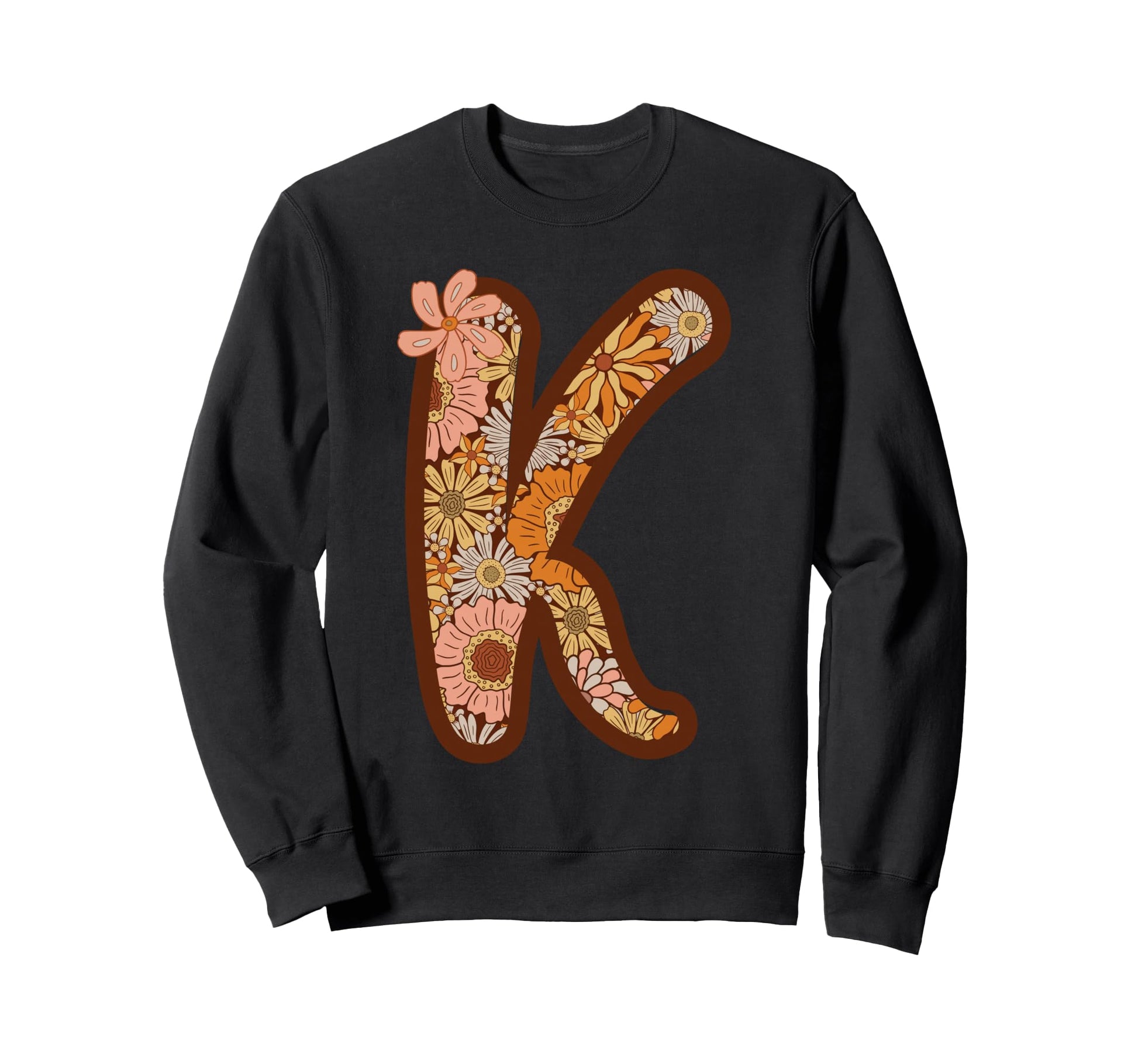 Letter K Initial Floral Monogram Boho Sweatshirt - Streetwear Style Unisex - T-Shirt, Sweatshirt, Hoodie