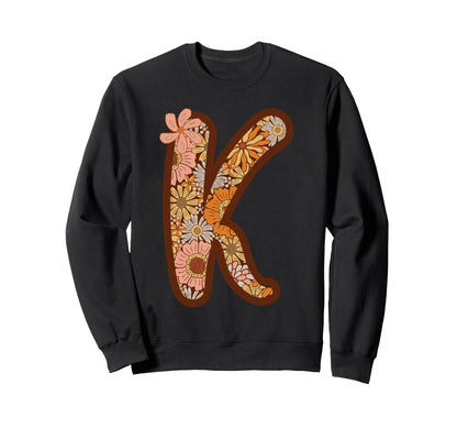Letter K Initial Floral Monogram Boho Sweatshirt - Streetwear Style Unisex - T-Shirt, Sweatshirt, Hoodie