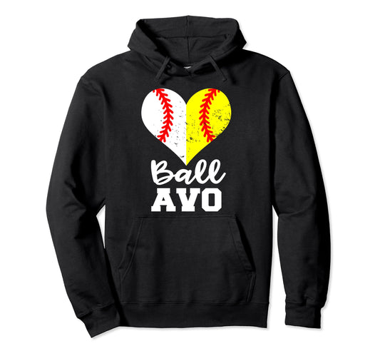Ball Avo Heart Funny Baseball Softball Hoodie - Minimalist Print Men Women - T-Shirt, Sweatshirt, Hoodie